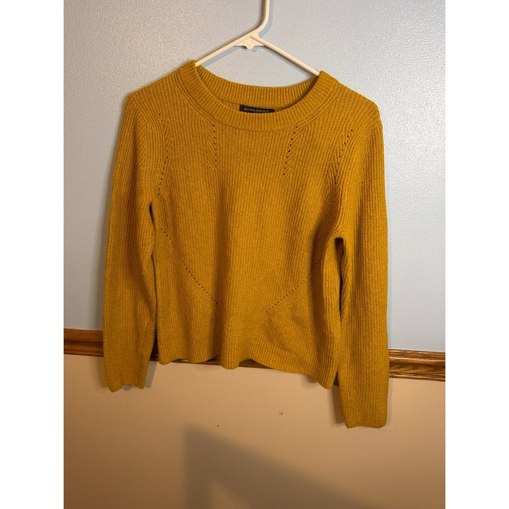Banana Republic Factory Yellow Pointelle Shaker Knit Crewneck Sweater Small